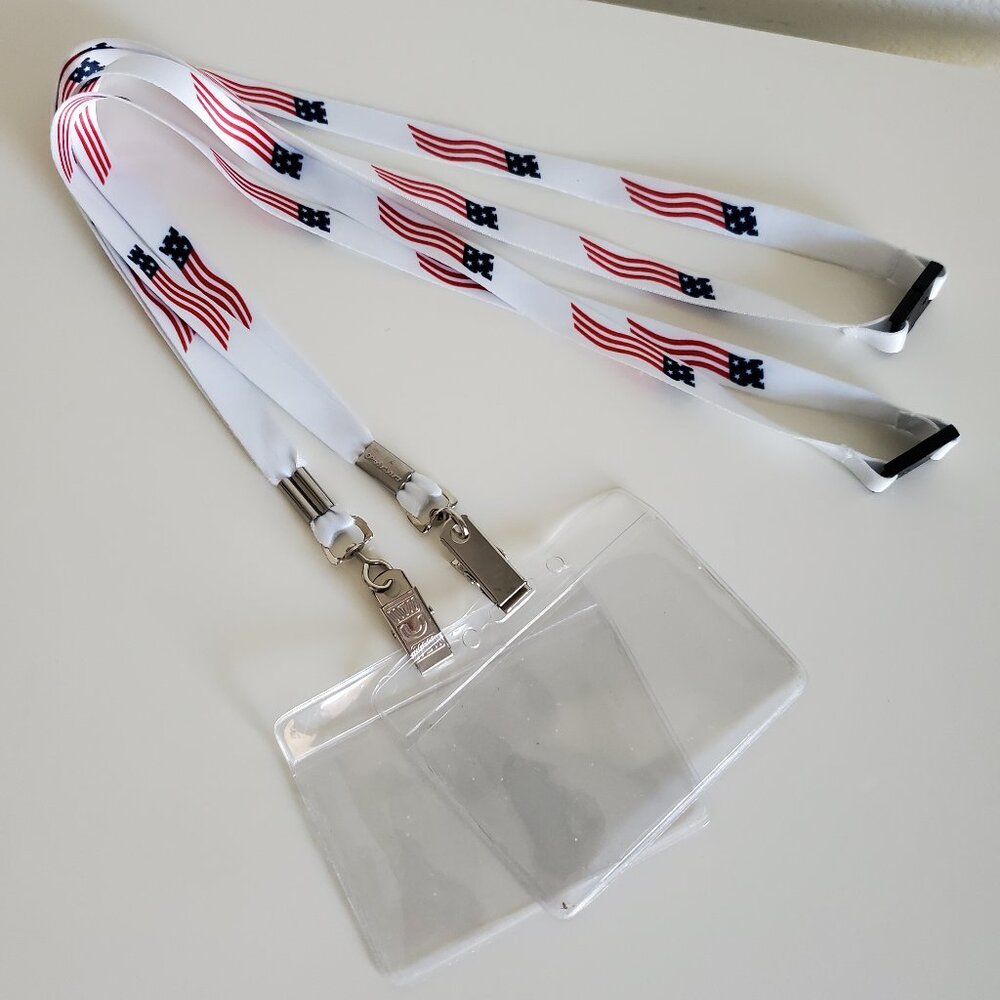 (Set of 2) American Flag Lanyards With ID Badge Holder